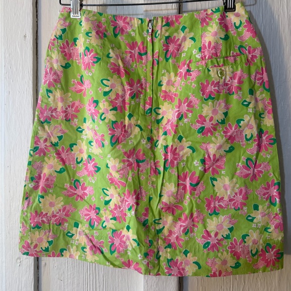 Vintage Lilly Pulitzer Skirt Pink/Green Floral w/ Rhinos Cotton Lined: Size 6 - Picture 7 of 16